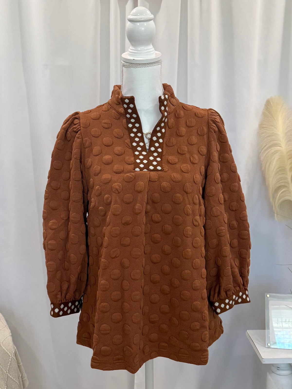 Camel Polka Dot Top