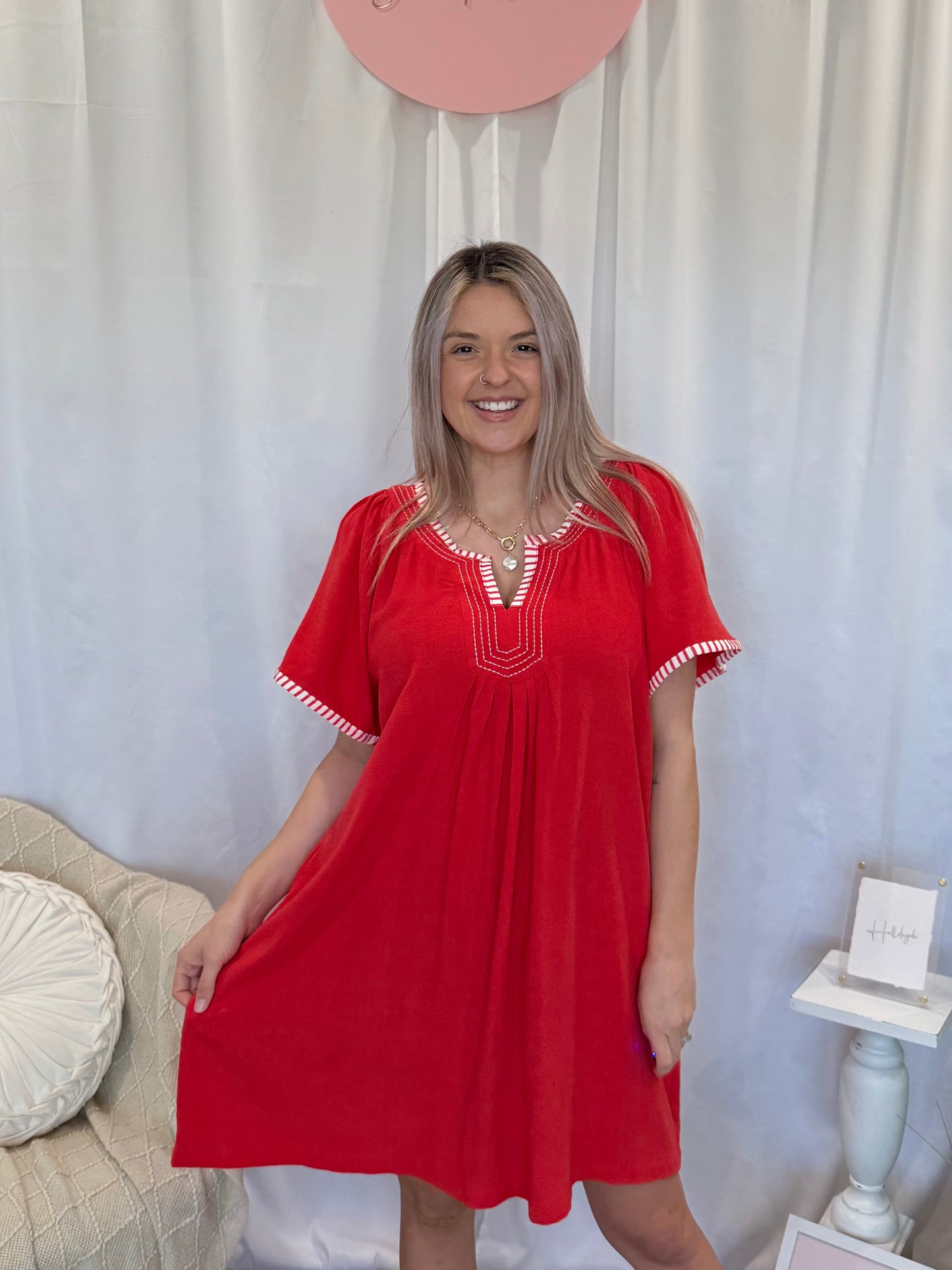 Pop of Red Dress (Pockets!)