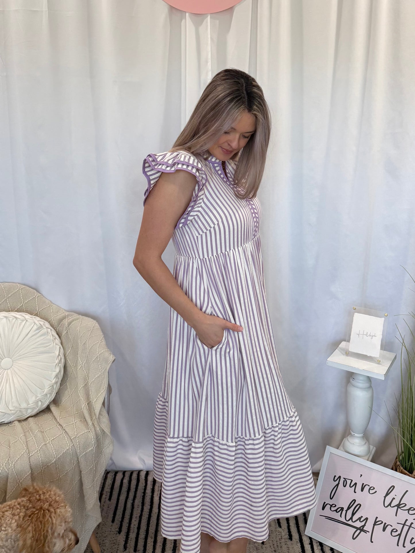 Elderberry Striped Dress (Pockets!)